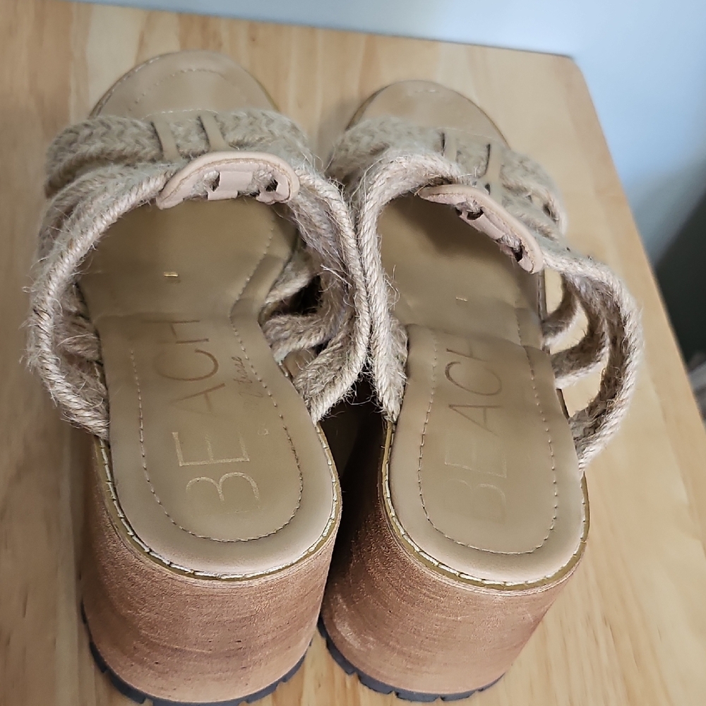 Braided Strap Platform Slide Sandals in Beige - Picture 4 of 7